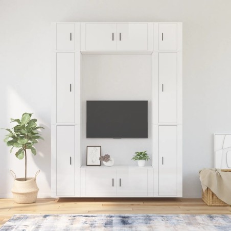 Ensemble de meubles TV 8 pcs Blanc brillant Bois d'ingénierie 