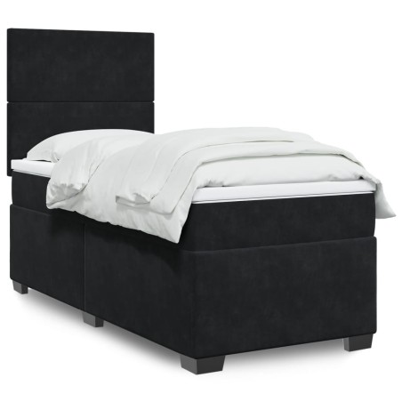 Sommier à lattes de lit avec matelas Noir 90x200 cm Velours 