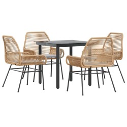 Ensemble à manger jardin coussins 5pcs marron poly rotin verre 