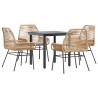 Ensemble à manger jardin coussins 5pcs marron poly rotin verre 