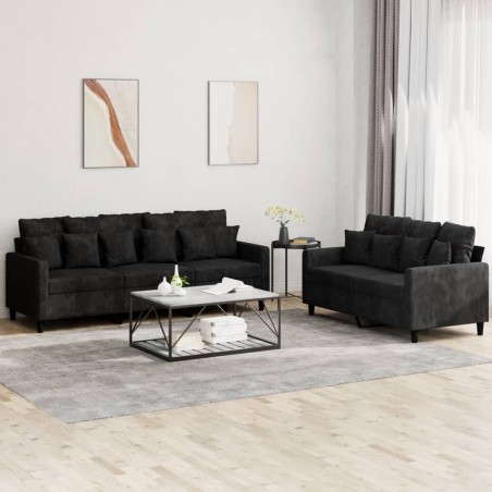 Ensemble de canapés 2 pcs avec coussins Noir Velours 