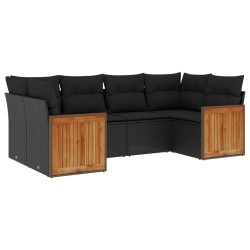 Salon de jardin 6 pcs avec coussins noir résine tressée 