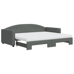 Lit de jour avec gigogne et matelas gris foncé 90x200 cm tissu 