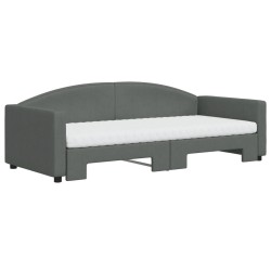 Lit de jour avec gigogne et matelas gris foncé 90x200 cm tissu 