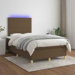 Sommier à lattes de lit matelas et LED marron foncé 120x190 cm 