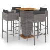 Ensemble de bar de jardin 5 pcs et coussins Résine tressée Gris 
