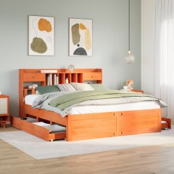 Lit bibliothèque sans matelas cire marron 180x200 cm pin massif 