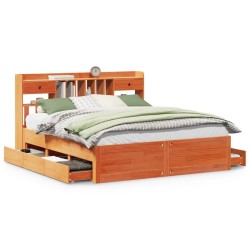 Lit bibliothèque sans matelas cire marron 180x200 cm pin massif 