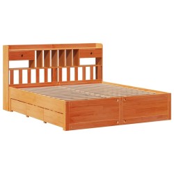 Lit bibliothèque sans matelas cire marron 180x200 cm pin massif 