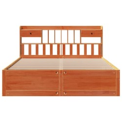 Lit bibliothèque sans matelas cire marron 180x200 cm pin massif 