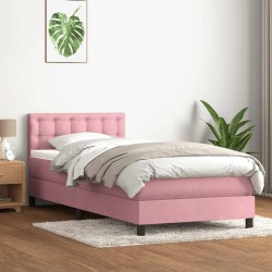 Sommier à lattes de lit avec matelas rose 100x220 cm velours 