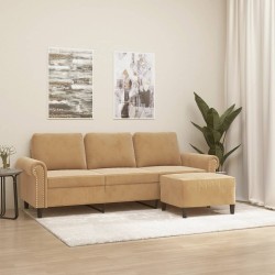 Canapé à 3 places avec repose-pieds Marron 180 cm Velours 