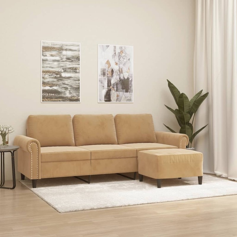 Canapé à 3 places avec repose-pieds Marron 180 cm Velours 