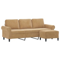 Canapé à 3 places avec repose-pieds Marron 180 cm Velours 