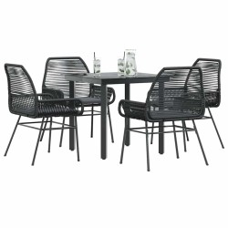 Ensemble à manger de jardin et coussins 5 pcs noir rotin verre 
