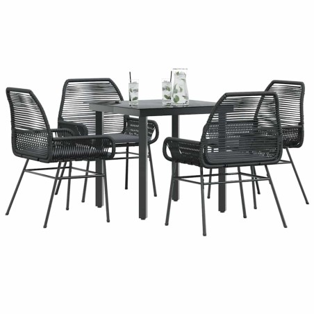 Ensemble à manger de jardin et coussins 5 pcs noir rotin verre 