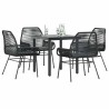 Ensemble à manger de jardin et coussins 5 pcs noir rotin verre 