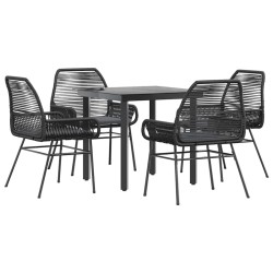 Ensemble à manger de jardin et coussins 5 pcs noir rotin verre 