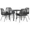 Ensemble à manger de jardin et coussins 5 pcs noir rotin verre 