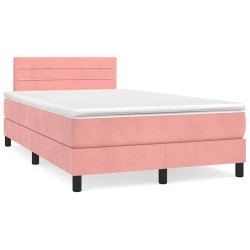Sommier à lattes de lit et matelas LED rose 120x190 cm velours 