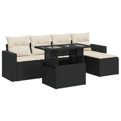 Salon de jardin 6 pcs avec coussins noir résine tressée 