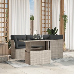 Salon de jardin 5 pcs avec coussins gris clair résine tressée 