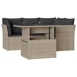 Salon de jardin 5 pcs avec coussins gris clair résine tressée 