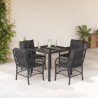 Ensemble à manger de jardin coussins 5pcs Noir Résine tressée 