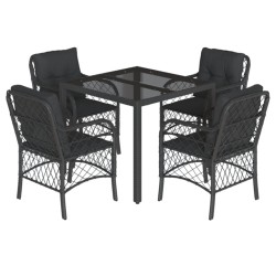 Ensemble à manger de jardin coussins 5pcs Noir Résine tressée 