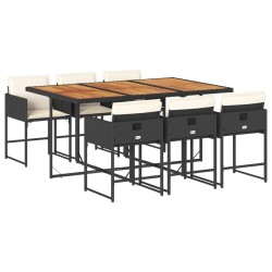 Ensemble à manger de jardin coussins 7pcs Noir Résine tressée 
