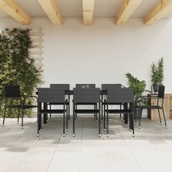 Ensemble à manger de jardin 9 pcs noir résine tressée et acier 