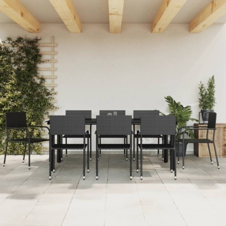 Ensemble à manger de jardin 9 pcs noir résine tressée et acier 