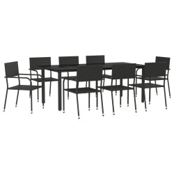 Ensemble à manger de jardin 9 pcs noir résine tressée et acier 