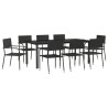 Ensemble à manger de jardin 9 pcs noir résine tressée et acier 