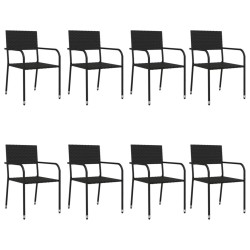 Ensemble à manger de jardin 9 pcs noir résine tressée et acier 