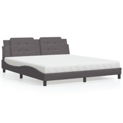 Lit avec matelas gris 180x200 cm similicuir 