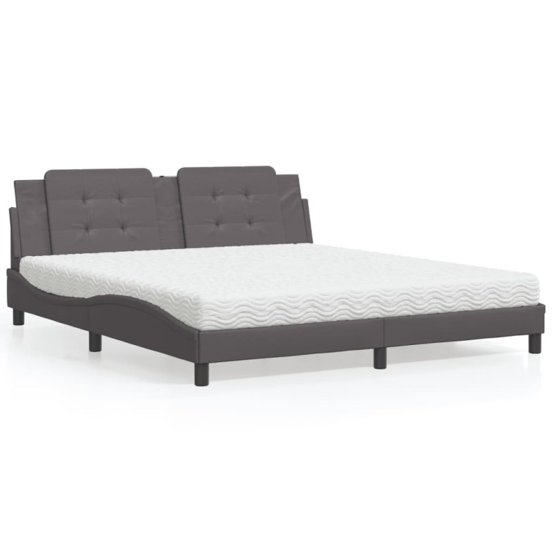 Lit avec matelas gris 180x200 cm similicuir 