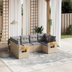 Salon de jardin avec coussins 6 pcs beige résine tressée 