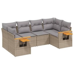 Salon de jardin avec coussins 6 pcs beige résine tressée 