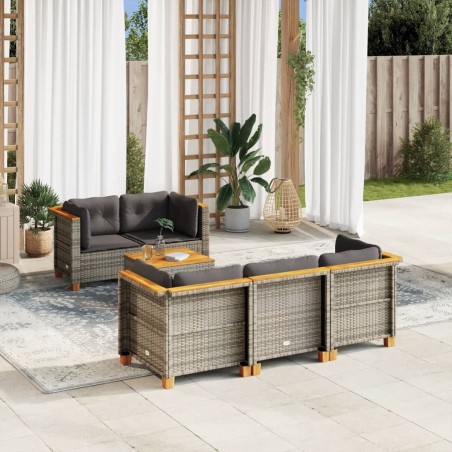 Salon de jardin 6 pcs avec coussins gris résine tressée 