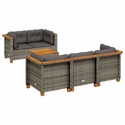 Salon de jardin 6 pcs avec coussins gris résine tressée 