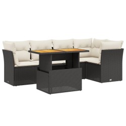 Salon de jardin 5 pcs avec coussins noir résine tressée 