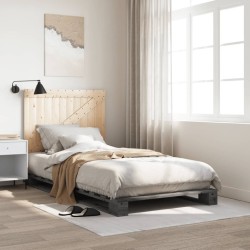 Cadre de lit sans matelas gris 100x200 cm bois massif de pin 