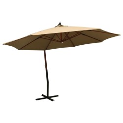 Parasol suspendu avec mât en bois 350 cm taupe 