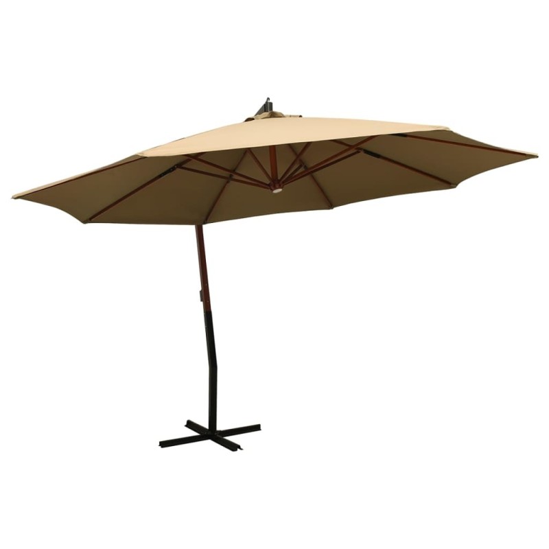 Parasol suspendu avec mât en bois 350 cm taupe 