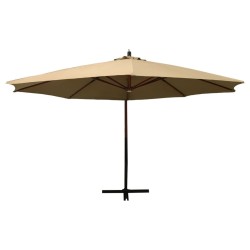 Parasol suspendu avec mât en bois 350 cm taupe 