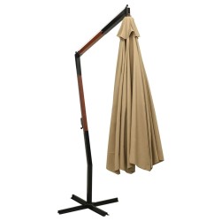 Parasol suspendu avec mât en bois 350 cm taupe 