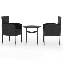 Ensemble à manger de jardin 3 pcs Résine tressée Noir 