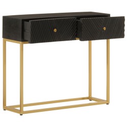 Table console noir 90x30x76 cm bois massif de manguier et fer 