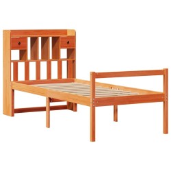 Lit bibliothèque sans matelas cire marron 75x190 cm pin massif 